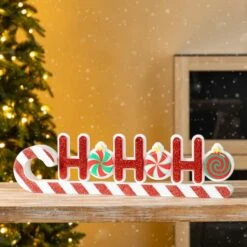 Glitzhome® 19" Christmas Wooden Epoxy HOHOHO Candy Cane Table Decor 14 Glitzhome® 19" Christmas Wooden Epoxy HOHOHO Candy Cane Table Decor -Northlight Shop D857124S 3