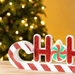 Glitzhome® 19" Christmas Wooden Epoxy HOHOHO Candy Cane Table Decor 15 Glitzhome® 19" Christmas Wooden Epoxy HOHOHO Candy Cane Table Decor -Northlight Shop D857124S 4
