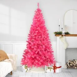 Northlight 9ft. Pre-Lit Pink Tinsel Artificial Christmas Tree, Clear Lights 12 Northlight 9ft. Pre-Lit Pink Tinsel Artificial Christmas Tree, Clear Lights -Northlight Shop D858987S 1
