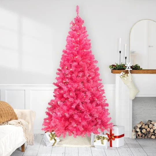 Northlight 9ft. Pre-Lit Pink Tinsel Artificial Christmas Tree, Clear Lights 6 Northlight 9ft. Pre-Lit Pink Tinsel Artificial Christmas Tree, Clear Lights - Image 4