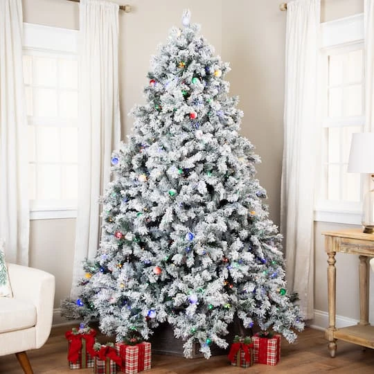 Northlight 7.5ft. Pre-Lit Flocked Glacier Pine Artificial Christmas Tree, Multicolor LED Lights 6 Northlight 7.5ft. Pre-Lit Flocked Glacier Pine Artificial Christmas Tree, Multicolor LED Lights - Image 4