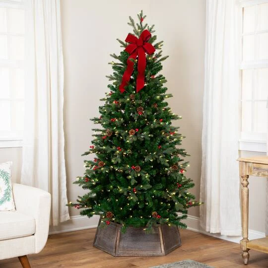 Northlight 6.5ft. Pre-Lit Real Touch™ Mixed Noble Spruce Artificial Christmas Tree With Pinecones & Red Berries, Clear Lights 5 Northlight 6.5ft. Pre-Lit Real Touch™ Mixed Noble Spruce Artificial Christmas Tree With Pinecones & Red Berries, Clear Lights - Image 3
