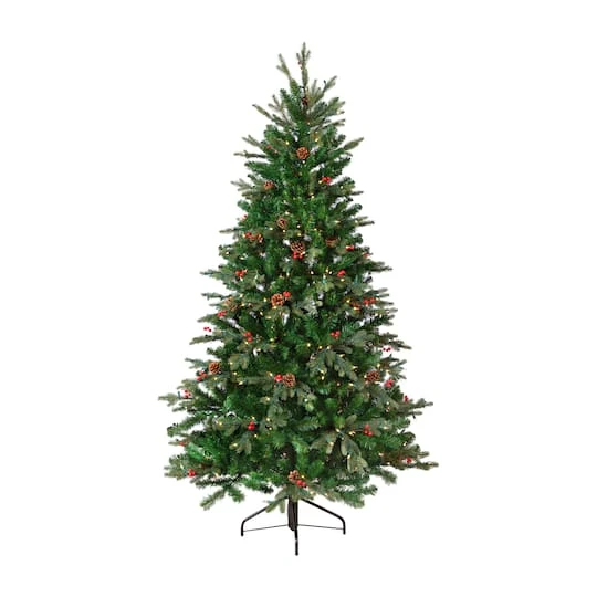 Northlight 6.5ft. Pre-Lit Real Touch™ Mixed Noble Spruce Artificial Christmas Tree With Pinecones & Red Berries, Clear Lights 3 Northlight 6.5ft. Pre-Lit Real Touch™ Mixed Noble Spruce Artificial Christmas Tree With Pinecones & Red Berries, Clear Lights