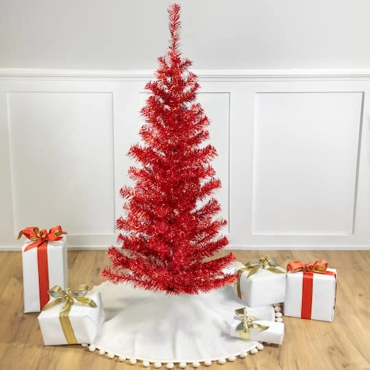 Northlight 4ft. Unlit Red Artificial Tinsel Christmas Tree 4 Northlight 4ft. Unlit Red Artificial Tinsel Christmas Tree - Image 2
