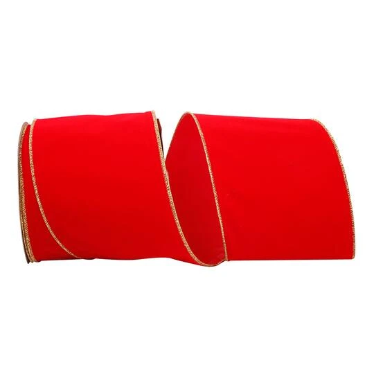 JAM Paper 6" X 25yd. Velvet Wired Heavy Commercial Ribbon Red And Gold 4 JAM Paper 6" X 25yd. Velvet Wired Heavy Commercial Ribbon Red And Gold - Image 2