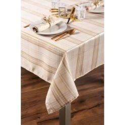 DII® Cream Metallic Plaid Tablecloth 9 DII® Cream Metallic Plaid Tablecloth -Northlight Shop M20014648 2