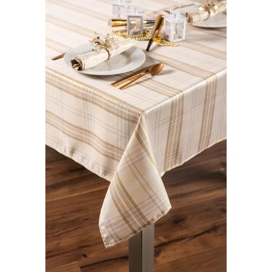 DII® Cream Metallic Plaid Tablecloth 5 DII® Cream Metallic Plaid Tablecloth - Image 3
